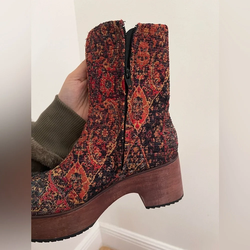 Woven Pattern Platform Ankle Boots - Multi - Picture 5 of 9